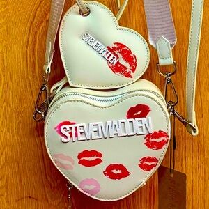NEW 4PC SteveMadden White Heart Pink Red Kiss Convertible Crossbody Shoulder Bag